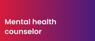 Text reading "mental health counselor" displayed prominently on a vibrant red to purple background.